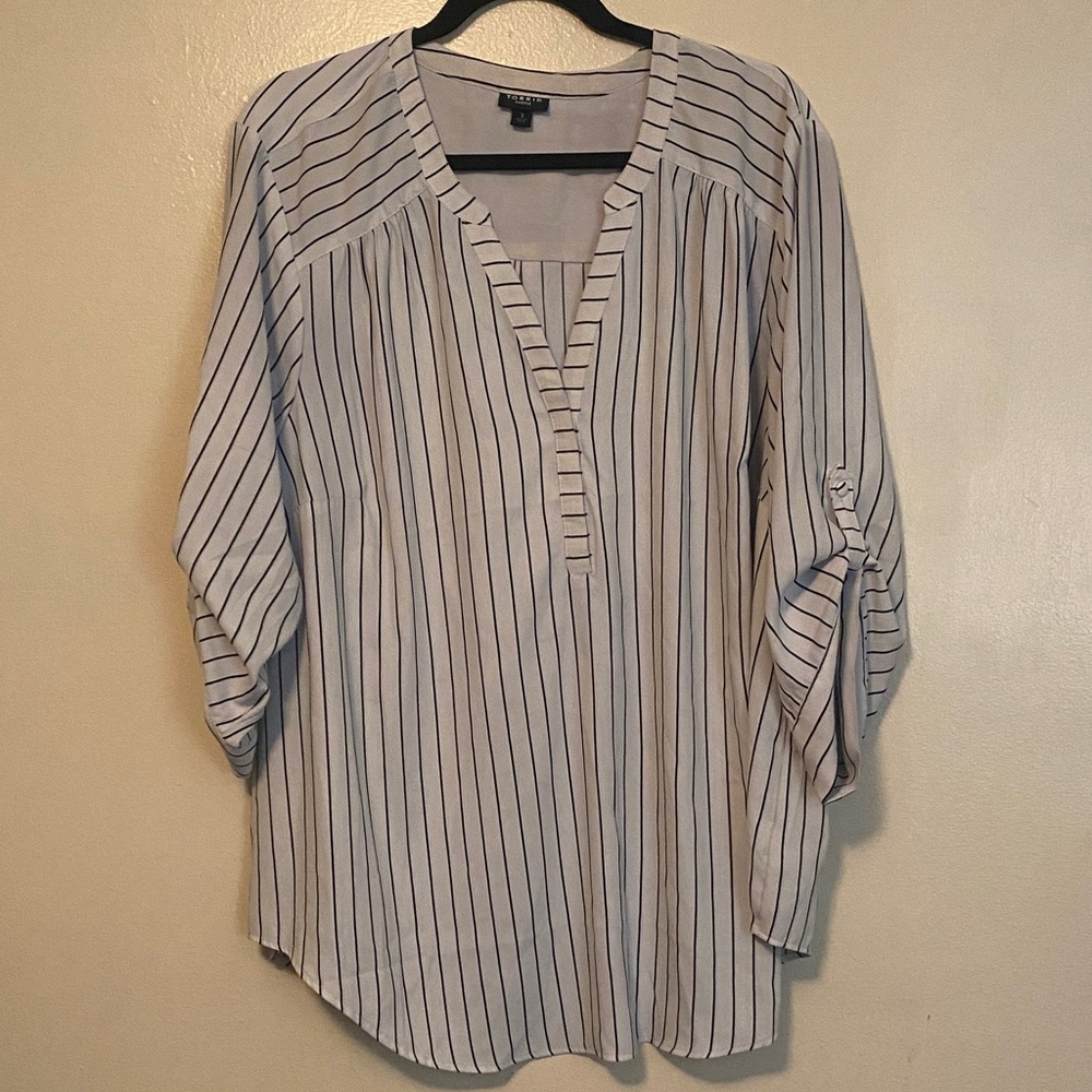 Torrid Black and White Striped Blouse